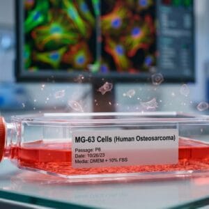 T-25 cell culture flask containing adherent cultured MG-63 cells