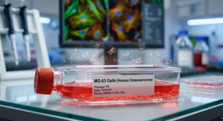 T-25 cell culture flask containing adherent cultured MG-63 cells