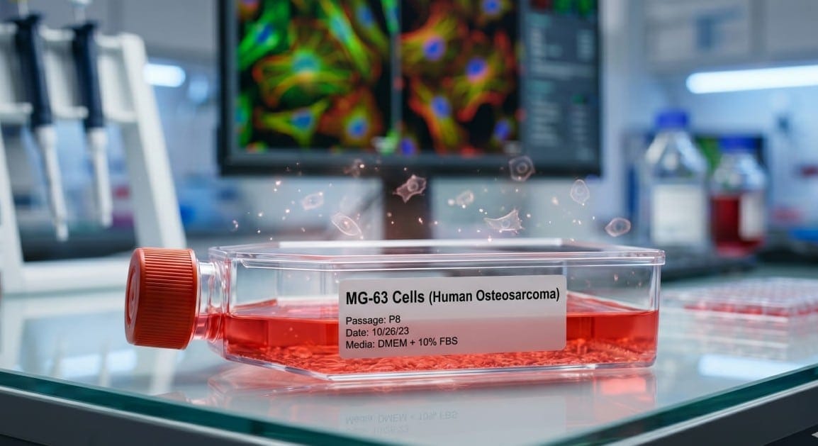 T-25 cell culture flask containing adherent cultured MG-63 cells