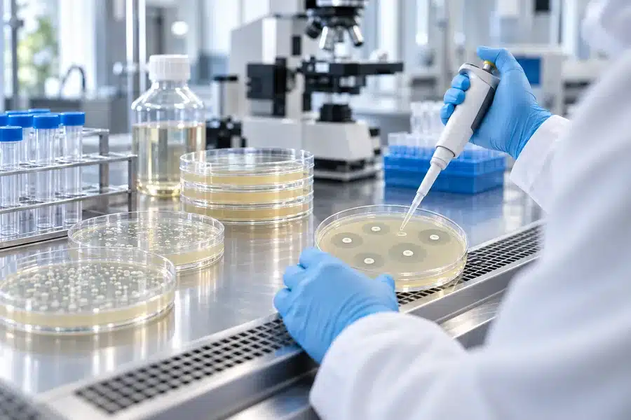 بررسی فعالیت آنتی‌باکتریال با پلیت آگار و آزمون هاله عدم رشد